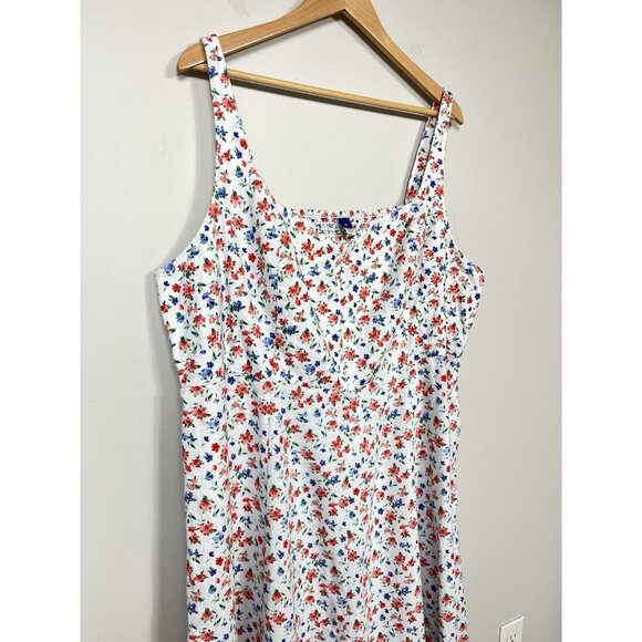 Old Navy Dress Women 3X White Blue Red Linen Floral Sleeveless Sundress Tropical - Picture 4 of 11